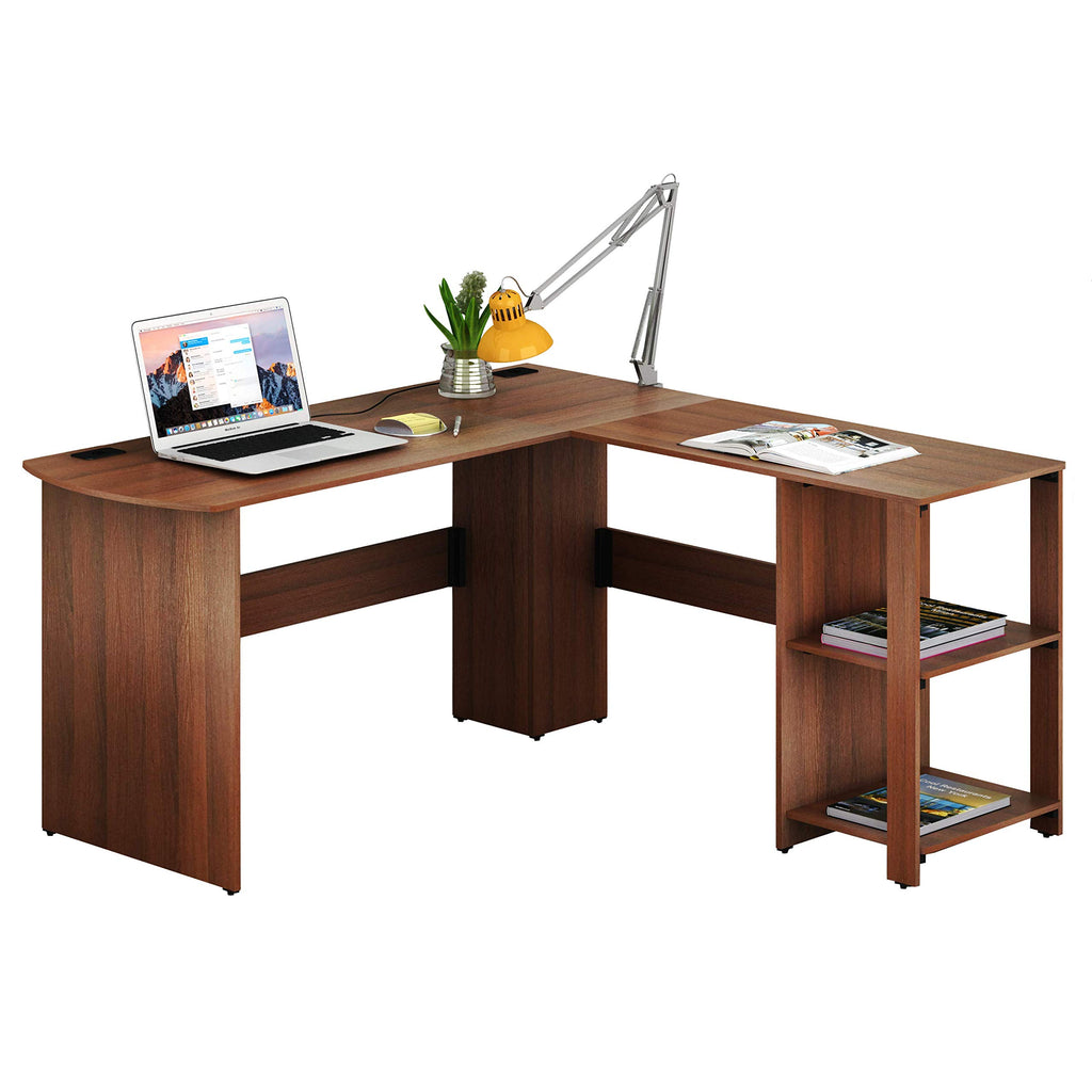 SHW 51 x 51 Inches L-Shaped Home Office Wood Corner Desk wtih Storage, Black