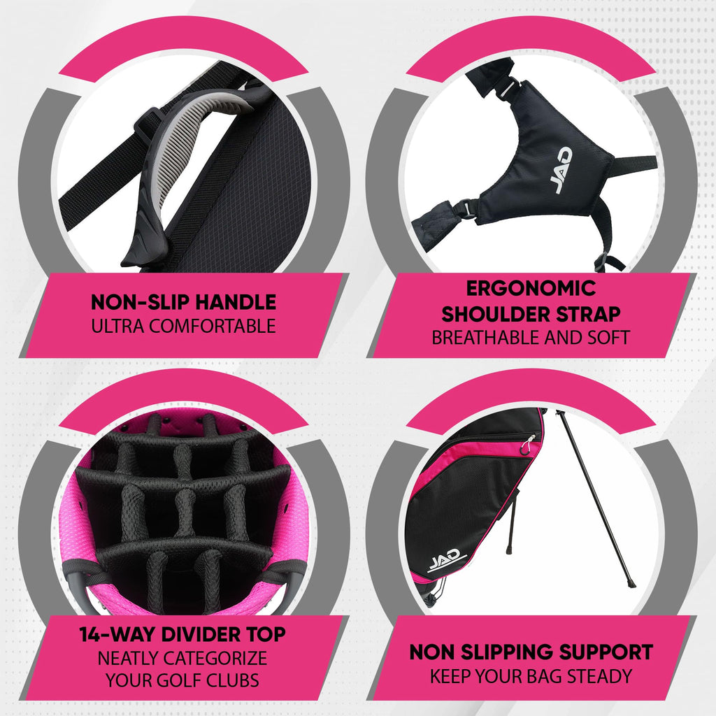JAD Lightweight Womens Golf Bag, Golf Stand Bag for Women/Ladies, 14-Way Top Dividers, Ultra Lightweight, Large Pockets for Accessories, Durable Water Resistant