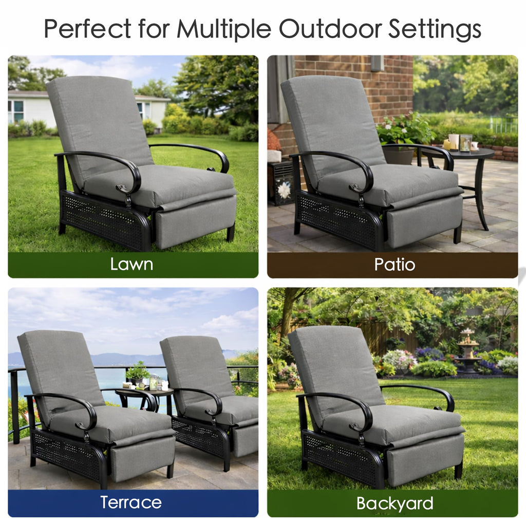 Kozyard Adjustable Outdoor Reclining Lounge Chair, Cushioned Patio Chaise Lounge with Extendable Metal Frame for Sunbathing, Reading & Relaxing – Comfortable Outdoor Recliner, Aqua