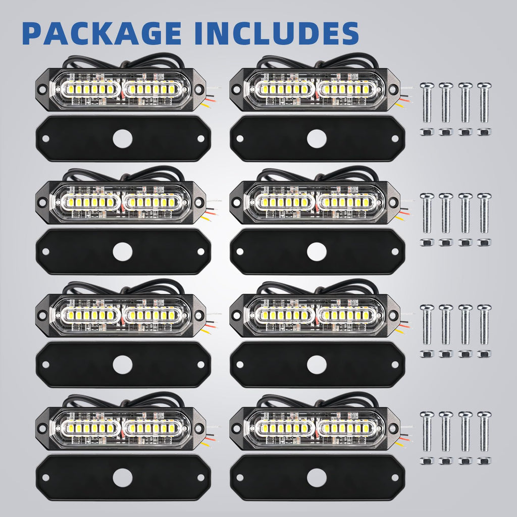 8-Pcs 12 LED Sync Feature Emergency Strobe Grille Lights Ultra Slim Surface Mount Hazard Warning Flashing Light Bar for Firefighter/Construction/Police/Trucks/Vehicles/Car/SUV (Amber/White)