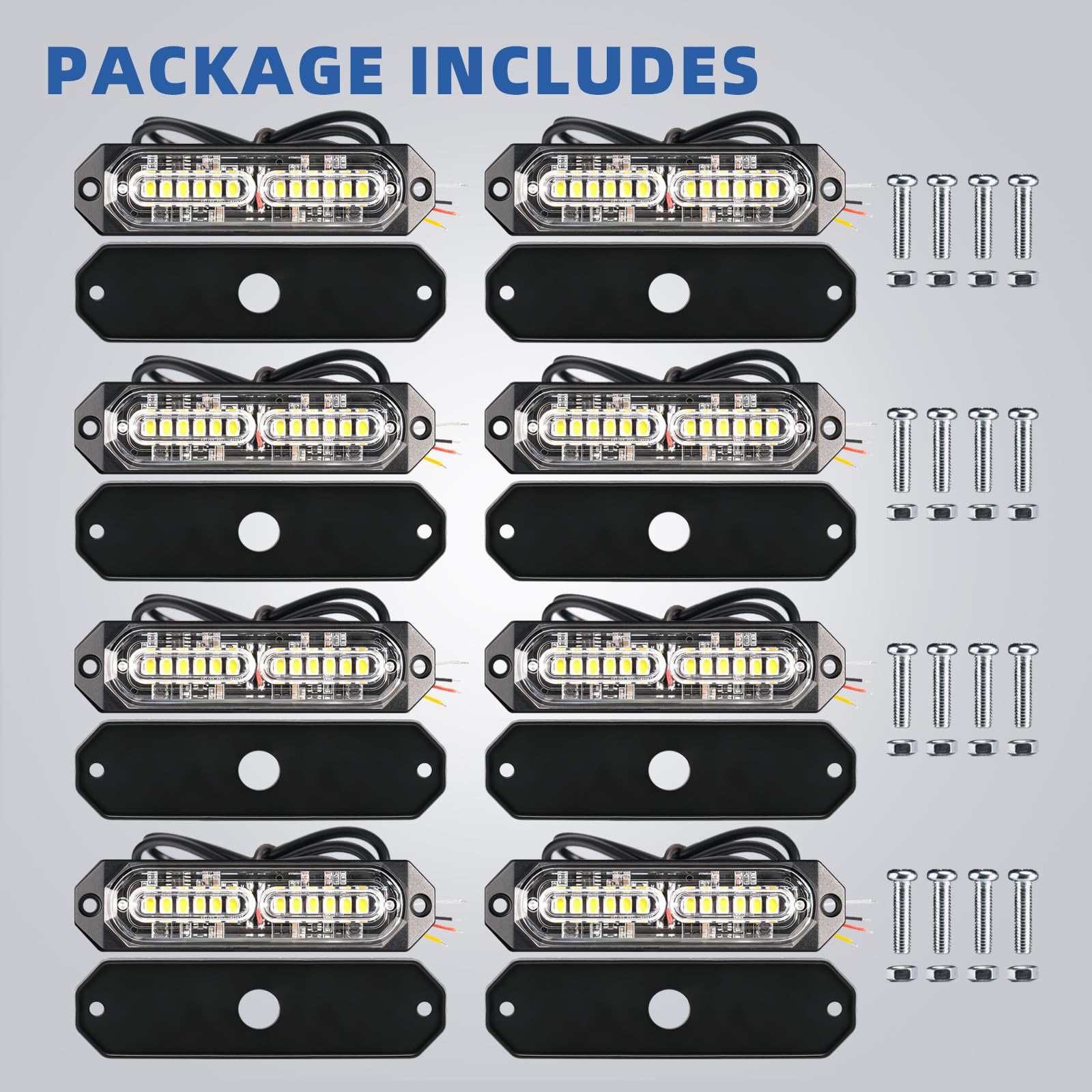 8-Pcs 12 LED Sync Feature Emergency Strobe Grille Lights Ultra Slim Surface Mount Hazard Warning Flashing Light Bar for Firefighter/Construction/Police/Trucks/Vehicles/Car/SUV (Amber/White)