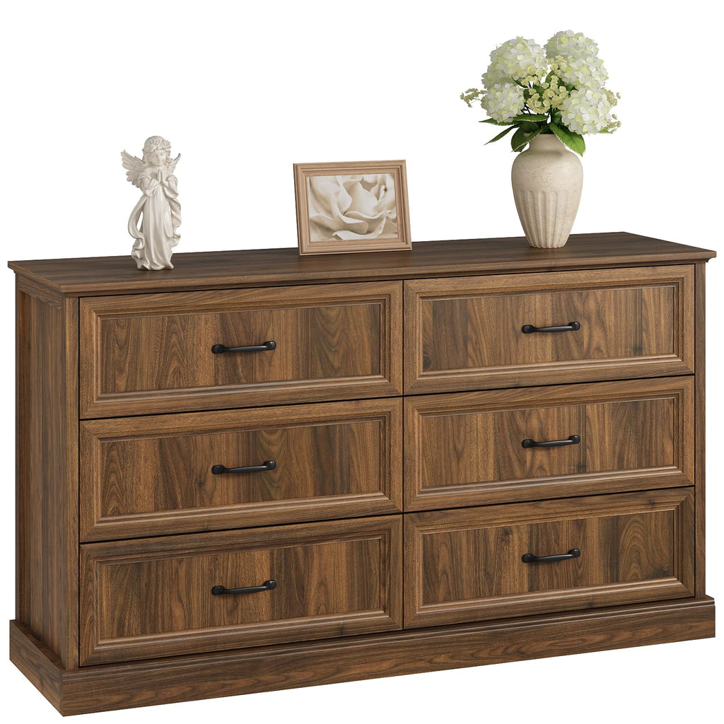 Farmhouse 5 Drawers Dresser for Bedroom, 44" Tall Brown dresser Wood Rustic Chest of Drawers with Wide Metal Handle,Natural Texture,Drawer Organizer for Bedroom,Living Room,Hallway and Entryway