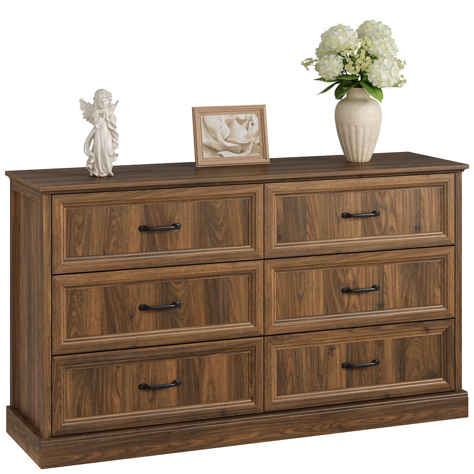 Farmhouse 5 Drawers Dresser for Bedroom, 44" Tall Brown dresser Wood Rustic Chest of Drawers with Wide Metal Handle,Natural Texture,Drawer Organizer for Bedroom,Living Room,Hallway and Entryway