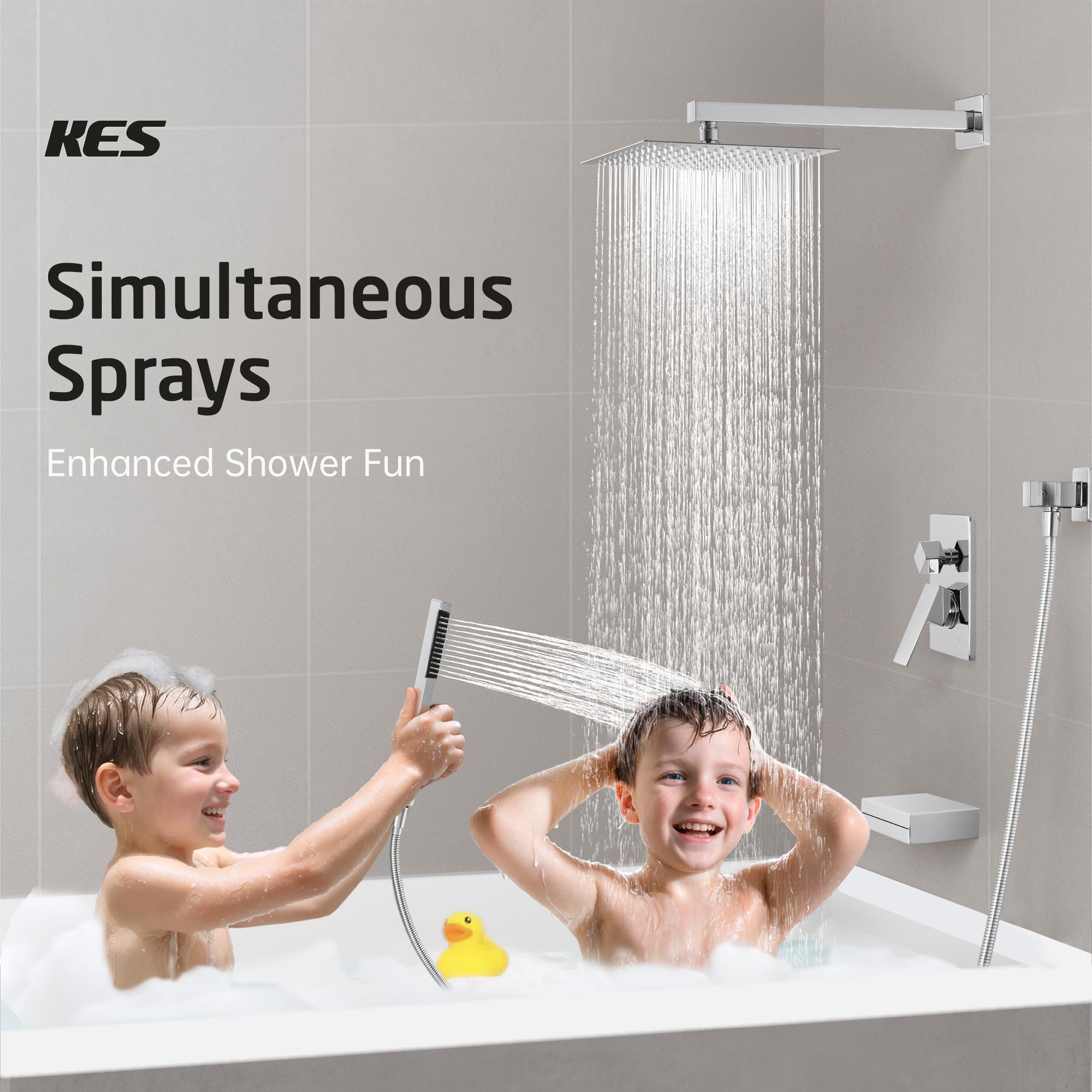 KES Tub and Shower Faucet Set Shower System with 10-Inch Rain Shower Head and Waterfall Tub Faucet Wall Mount Shower Valve and Trim Kit Included Matte Black, XB6240-BK