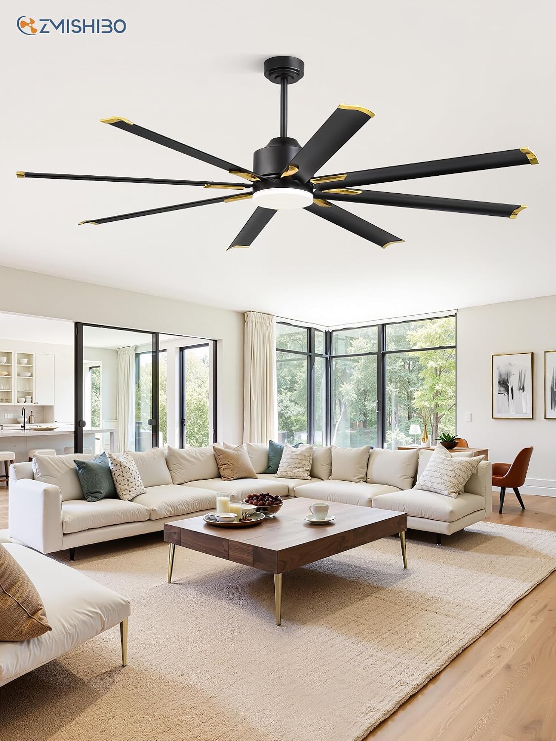 72 inch Aluminium Blade Ceiling Fans with Lights and Remote, Outdoor Ceiling Fans for Patio Living Room with Quiet DC Motor, 6 Speed Reversible, 3 CCT, Black and Gold Industrial Ceiling Fan, 8 Blades