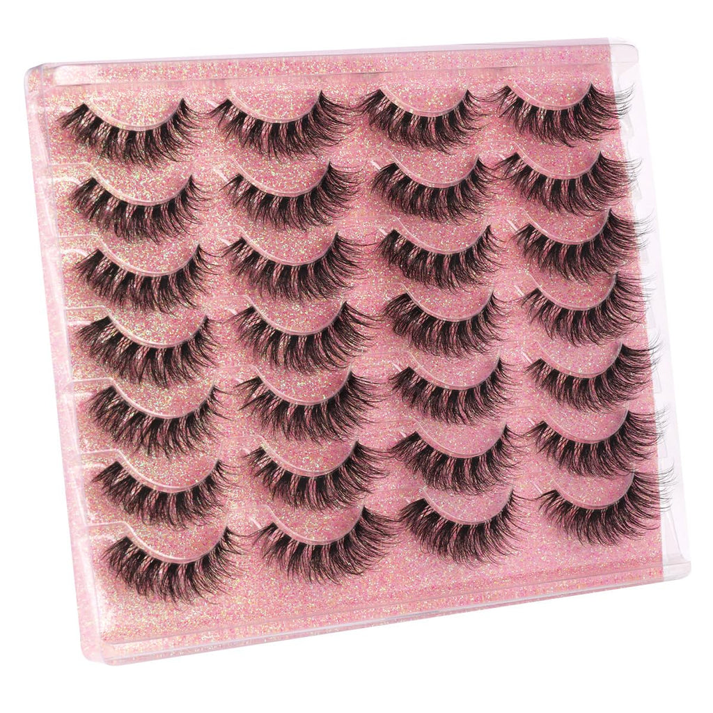 False Lashes Natural Look Wispy Eyelashes Manga Korean Spiky 16mm Short Faux Mink Eyelashes Cat Eye Natural Fake Eyelashes Strip Lashes Pack 14 Pairs