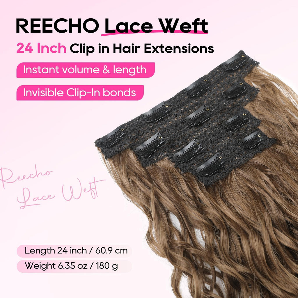 REECHO Curly Hair Extensions, 4PCS 16 inch Clip in Hair Extensions Lace Weft Short Curly Hair Extensions Clip Ins Invisible Natural Hairpieces for Women, Ash Blonde with Highlights