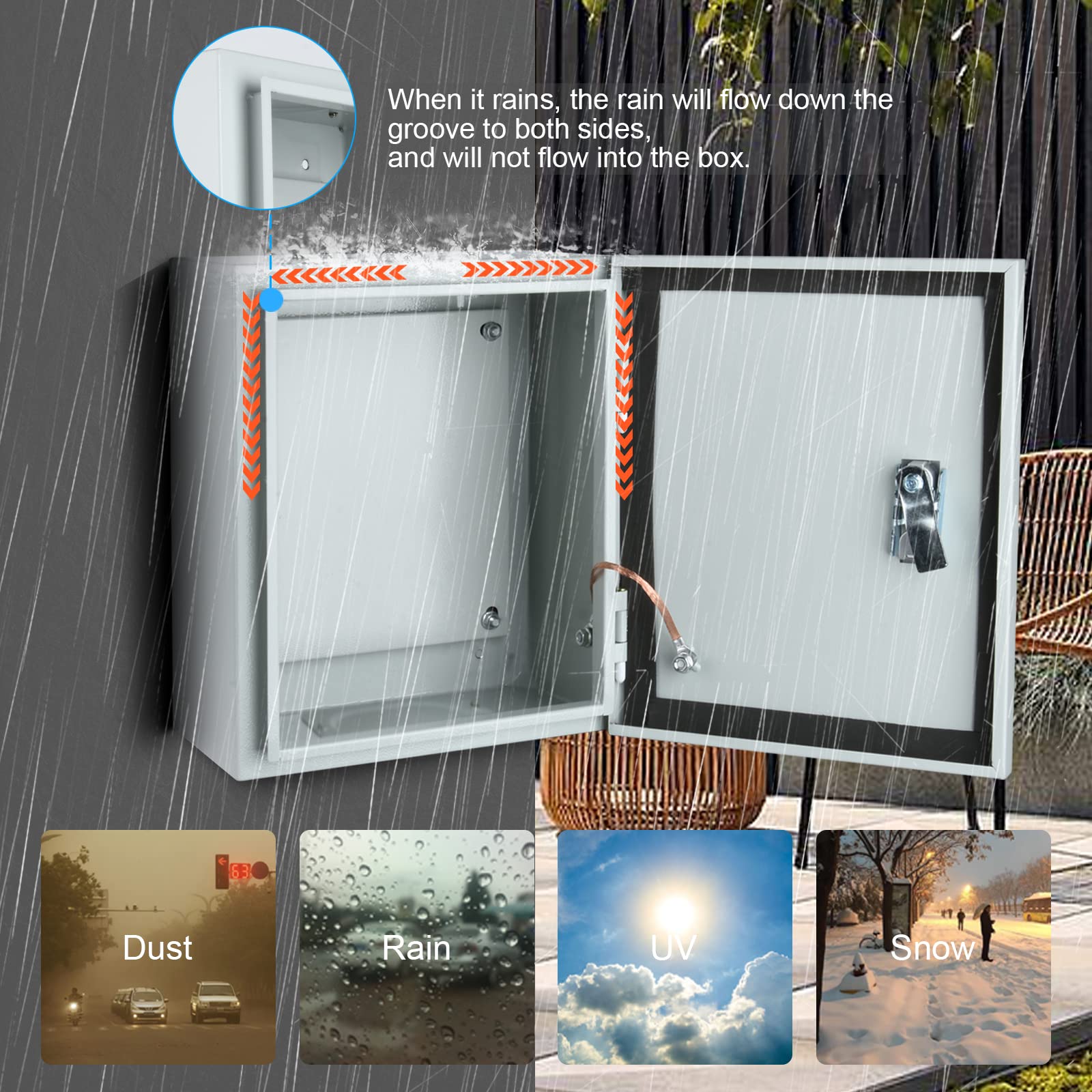 Steel Electrical Junction Box, Indoor&Outdoor Electrical Enclosure Box, Wall Mounted Waterproof&Dustproof Metal Box, Universal Electric Equipment Enclosure Box with Safety Locks and Mounting Plates