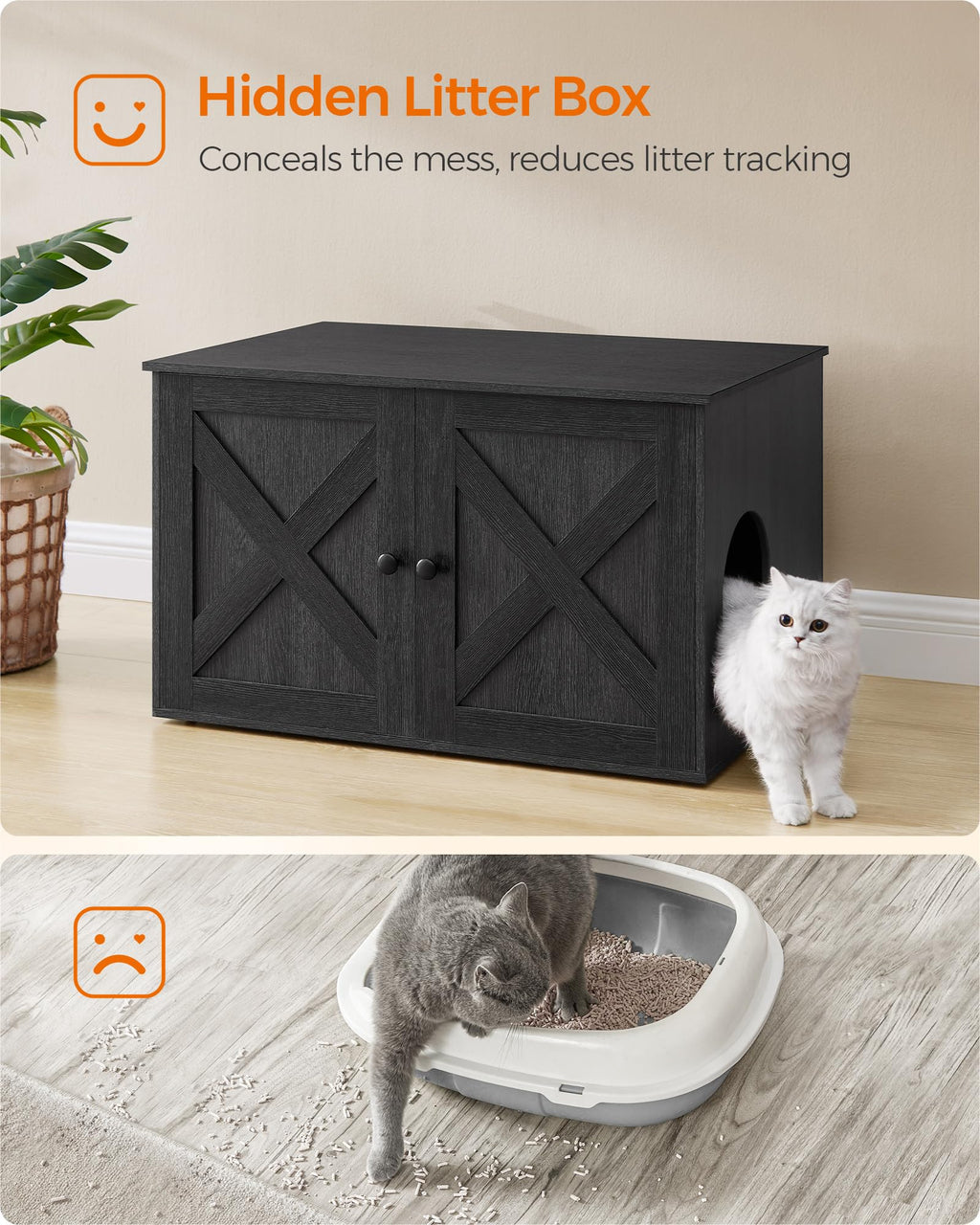 Feandrea Cat Litter Box Enclosure, Litter Box Furniture Hidden, Indoor Cat House, End Table, 27.6 x 19.7 x 19.7 Inches, Heather Greige UPCL022K01