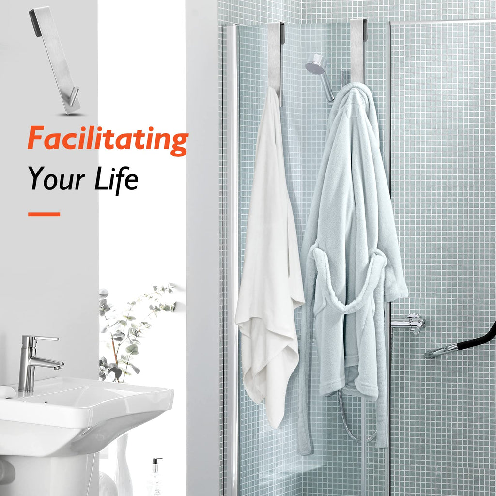 Kontoyo Shower Door Hooks(7.5 Inch),Extended Over Door Hooks for Bathroom Frameless Glass Shower Door,Stainless Steel Towel Hooks,Heavy Duty Rack Hooks for Robe,Towel-2 Pack-Black