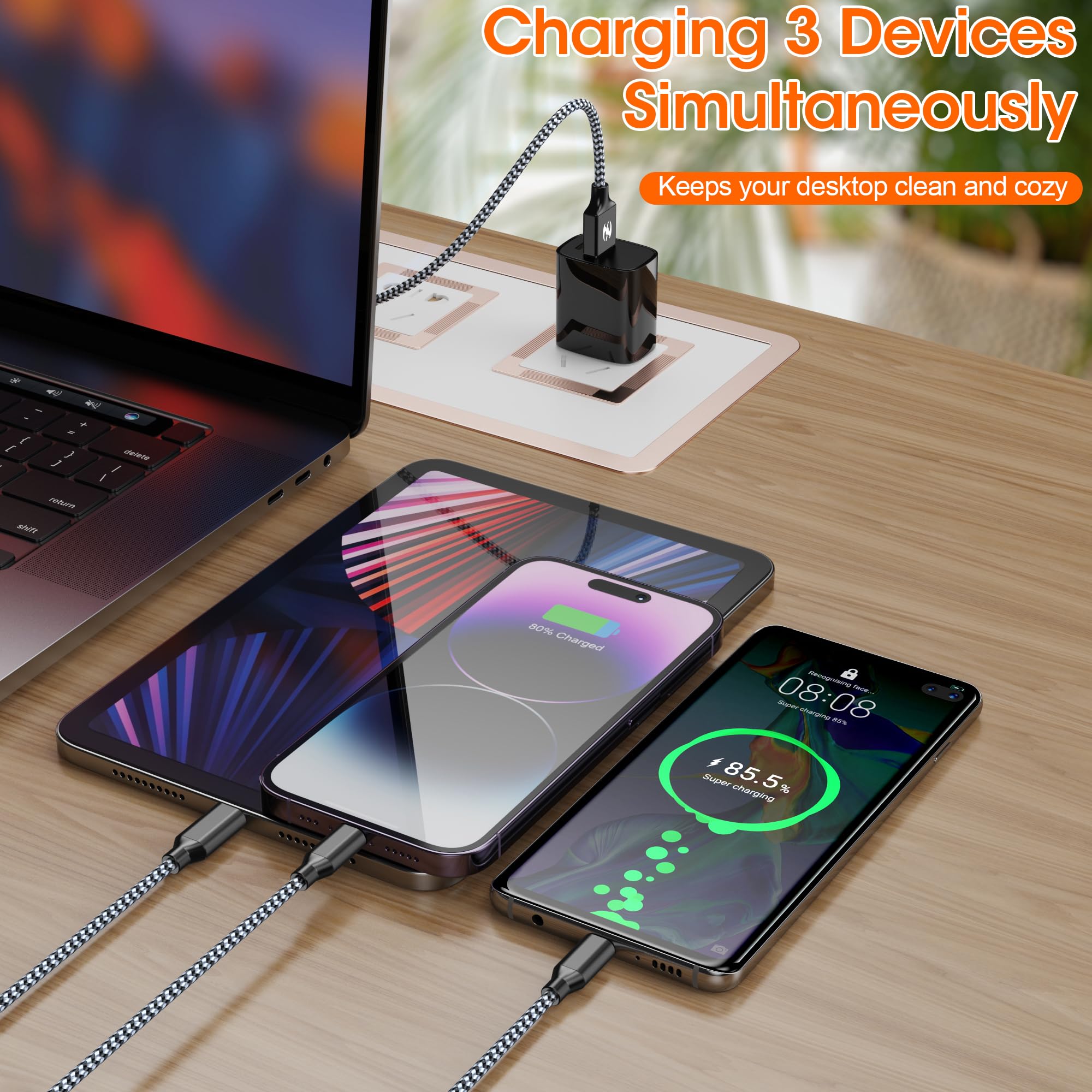 Multi Charging Cable 4ft 2Pack USB Charger 3 in 1, Multi iPhone Charger Cable Nylon Braided Apple MFi Certified USB Fast Charging Cord with Type-C/USB C Micro Lightning for Phone iPad iPhone Tablet