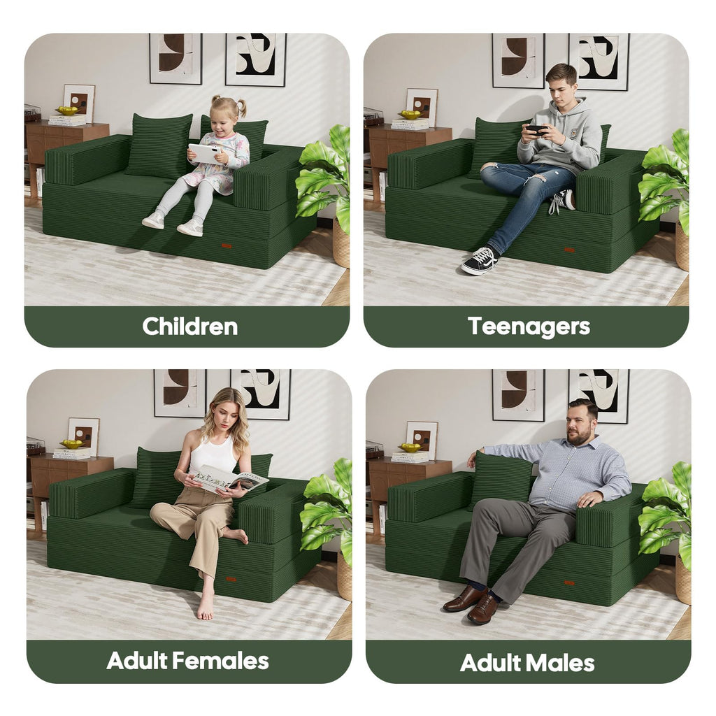 COMAX Futon Sofa Bed, 4‑in‑1 Convertible Sofa Bed, Folding Boneless Couches | Boneless Couch for living room, Fold Out Small Foldable Loveseat Floor Sleeper Mattress Lounge Space‑Saving, Ash Gray