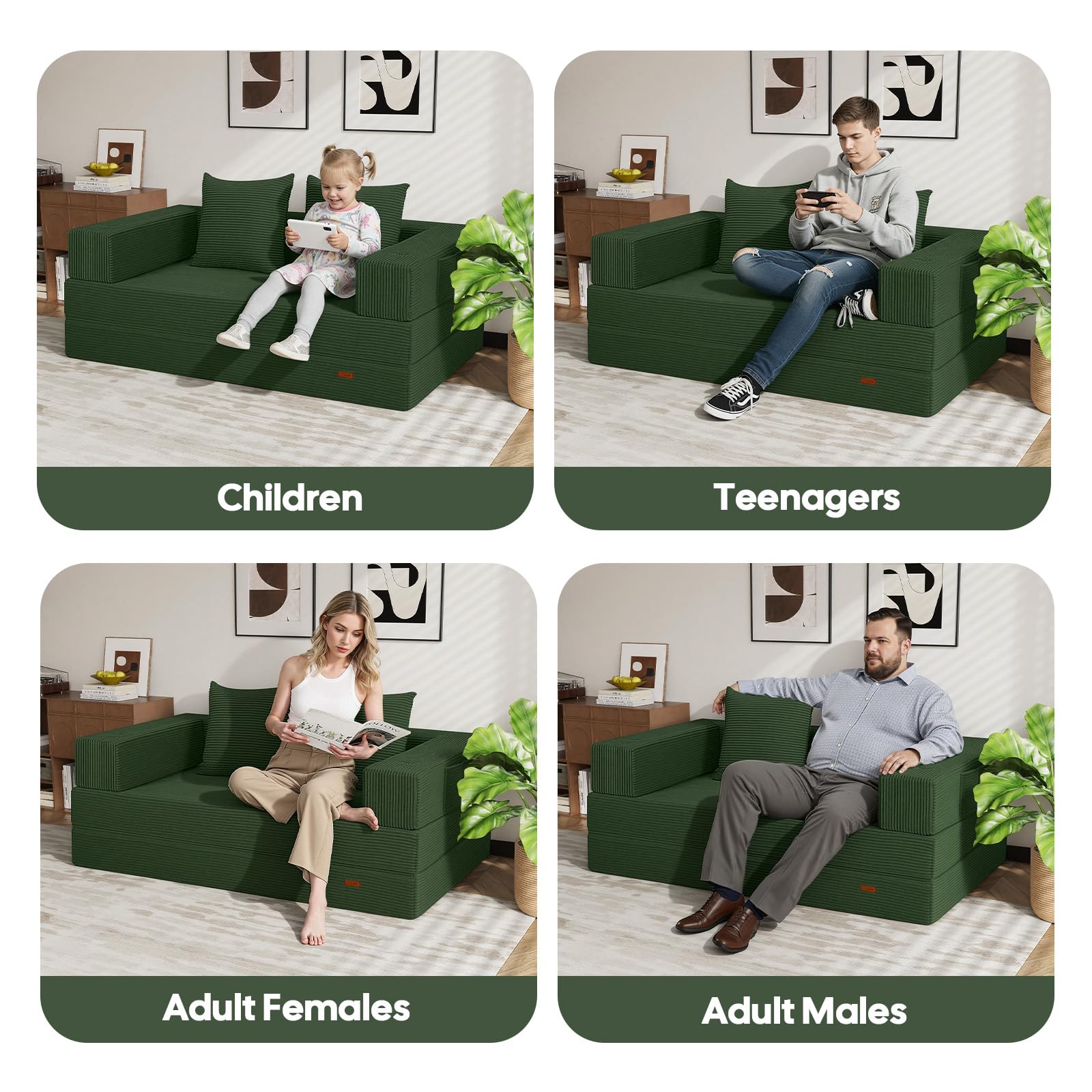 COMAX Futon Sofa Bed, 4‑in‑1 Convertible Sofa Bed, Folding Boneless Couches | Boneless Couch for living room, Fold Out Small Foldable Loveseat Floor Sleeper Mattress Lounge Space‑Saving, Ash Gray