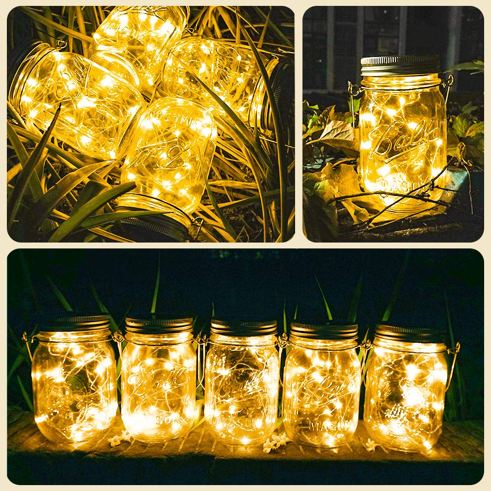 SunKite Solar Mason Jar Lights [Updated], 8 Pack 20 LED Waterproof Fairy Firefly Jar Lids String Lights with Hangers(NO Jars), Patio Yard Garden Wedding Decoration - Colorful