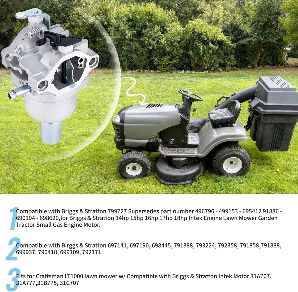799727 Carburetor Compatible with Briggs & Stratton 799727 698620 794572 14HP 15HP 16HP 17HP 17.5 HP 18HP Intek Engines Lawn Tractor Mower Nikki Carb,with Air Filter kit
