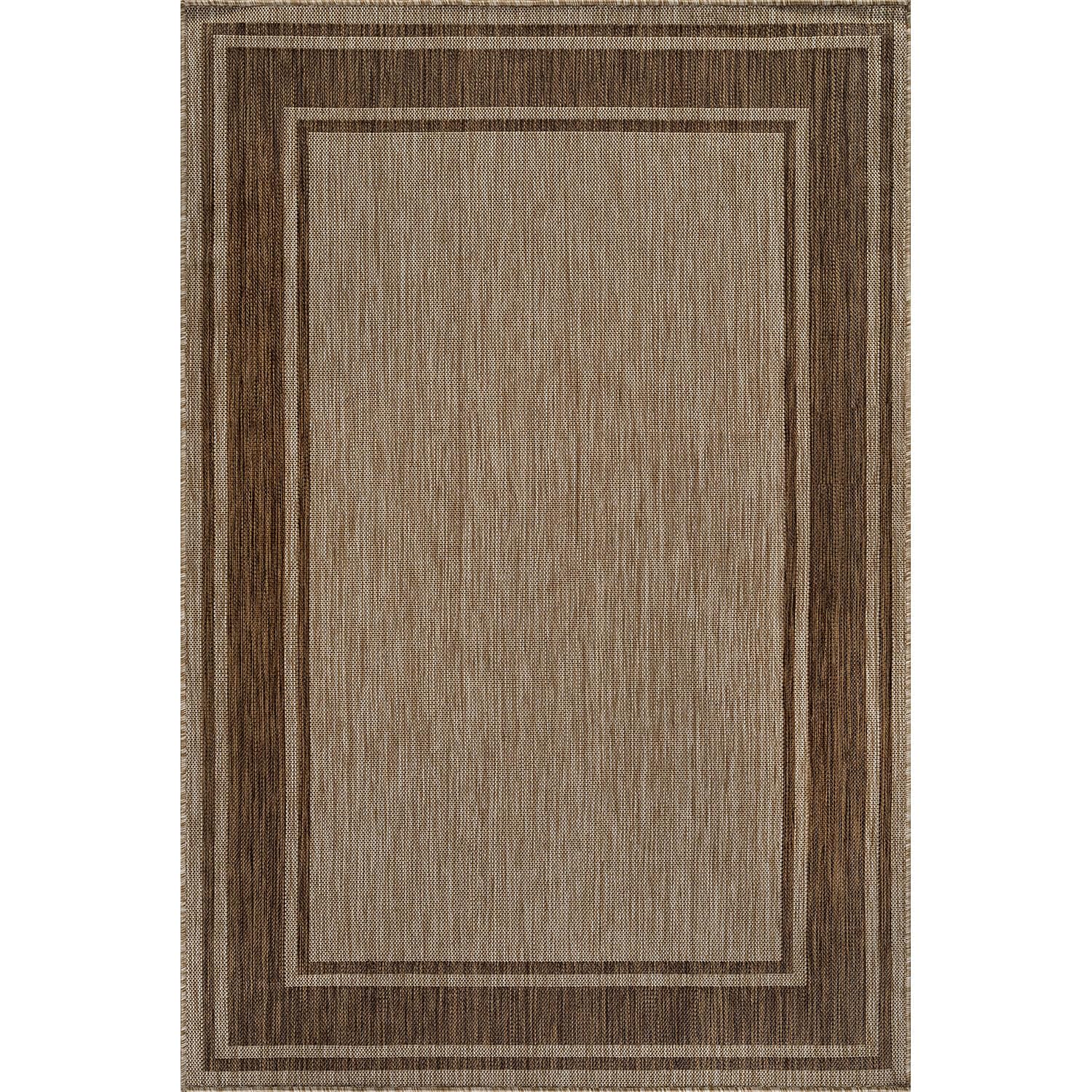 Beverly Rug Outdoor Rug 5x7 Modern Bordered Area Rugs for Indoor and Outdoor Patio Deck Porch Garden Waterproof Weather Sun Resistant Washable Outside Carpet (5 x 7 Beige)