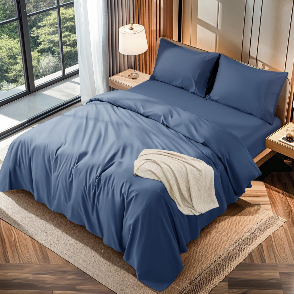LBRO2M 100% Cotton 1200 Thread Count Full Size Sheets Set,16 inches Deep Pocket,Bed Sheet 4 Piece Sets (Black, Full)