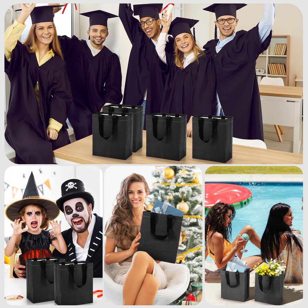 Eccliy 80 Pcs Reusable Gift Bags Set Glossy Grocery Gift Tote Bag with Hadnle for Wedding, Father's Day, Graduation, Summer Event (10 x 8 x 4.7 Inch,Black)