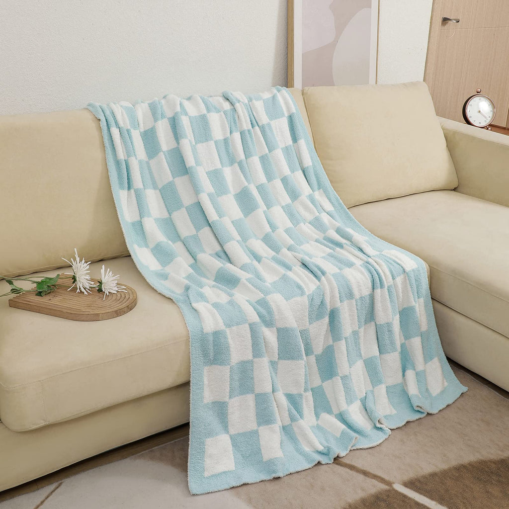 bearberry Fuzzy Checkerboard Grid Throw Blanket Soft Cozy Warm Microfiber All Season Blanket Decor for Couch Sofa Bed Travel Home (Avocado Green, 50''x60'')