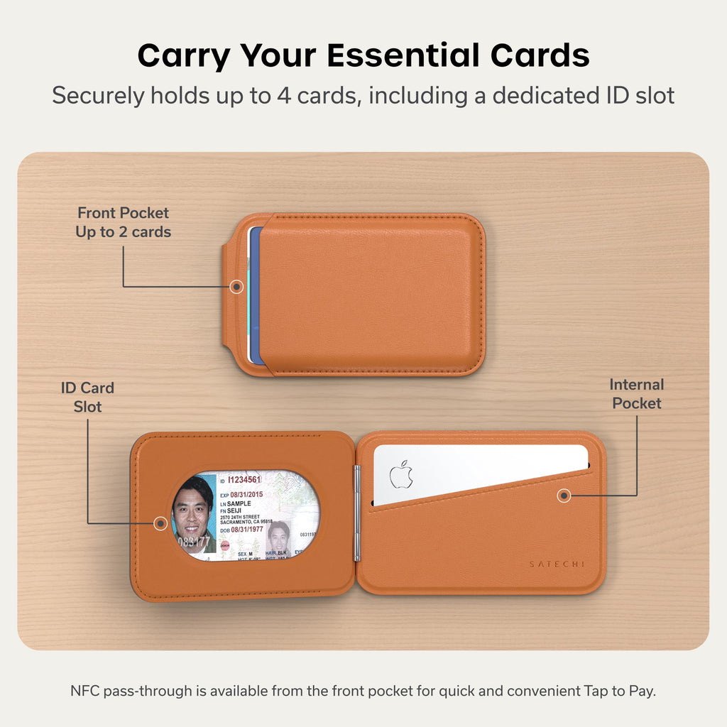 Satechi Magnetic Magsafe Wallet, Double Flap Stand Card Holder, 4 Slots with Front NFC Pass-Through, Adjustable Phone Attachment for iPhone 17/16/15/14/13/12, Travel Accessory