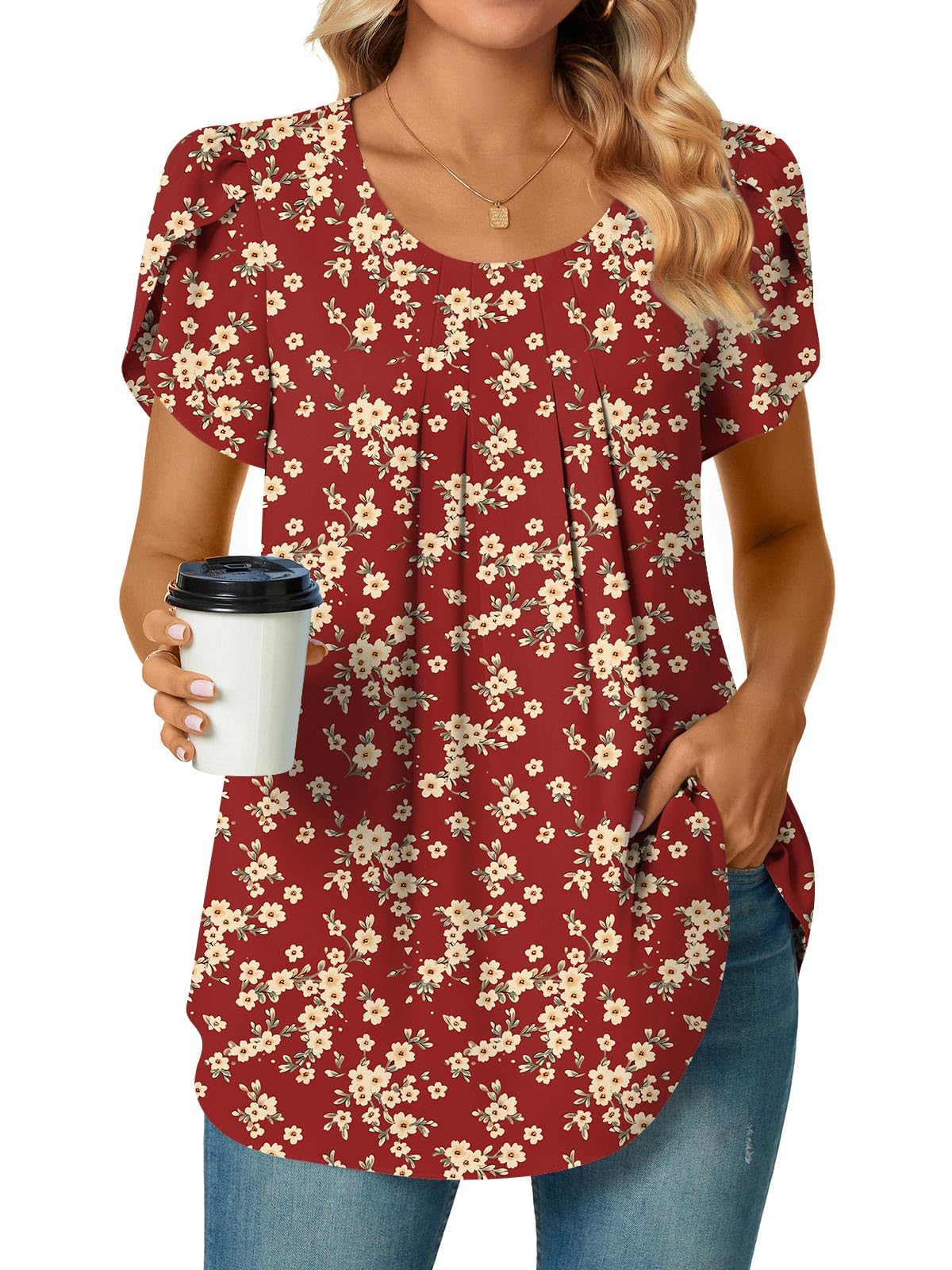 Bestbee Womens Plus Size Tops Dressy Casual Summer Chiffon Blouses Short Sleeve Dress Shirts Business Loose Fit Tunics