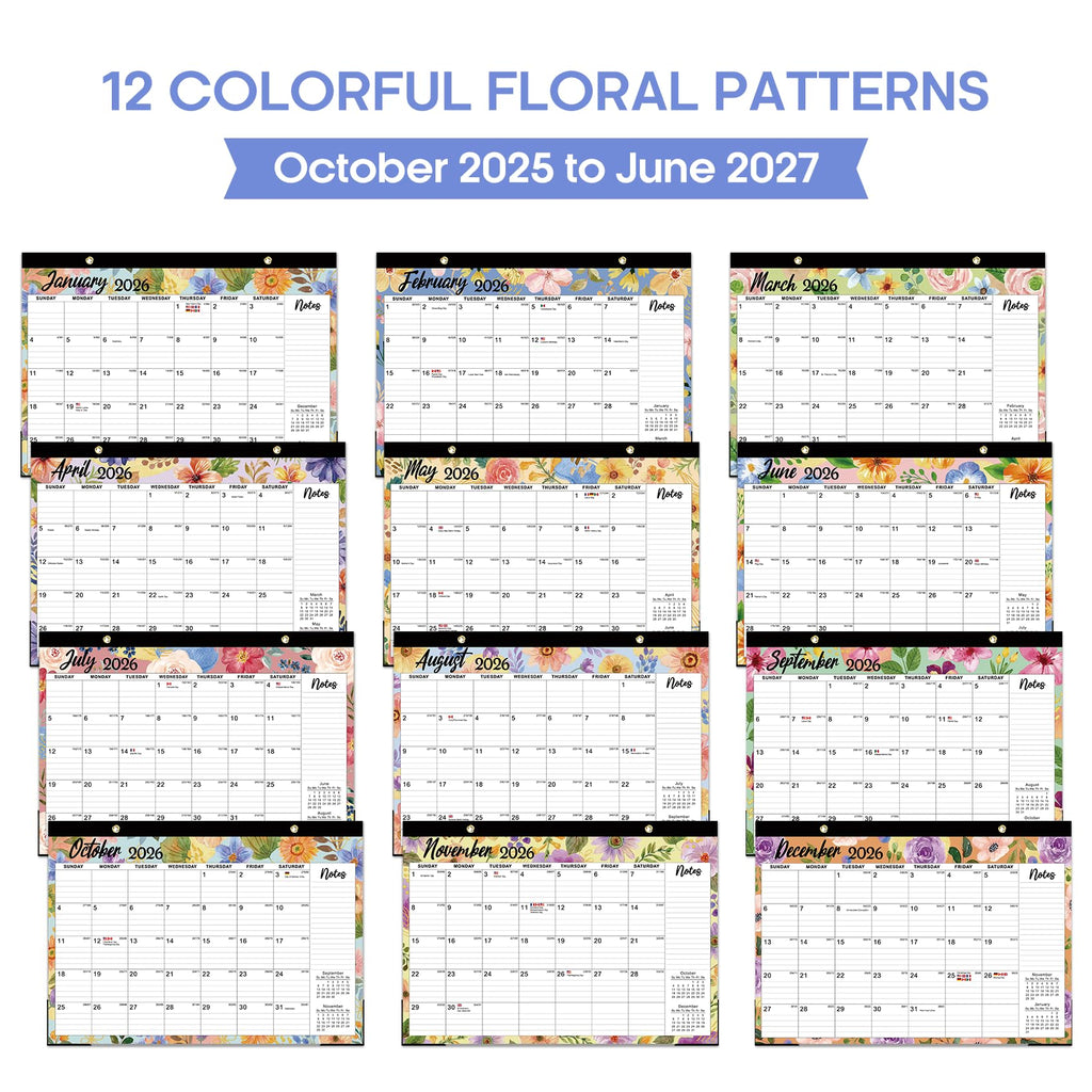 Desk Calendar 2026-2027, 21-Month Calendar Runs Until June 2027, Large 17" x 12" Monthly Desktop & Wall Calendar for Home & Office - Floral