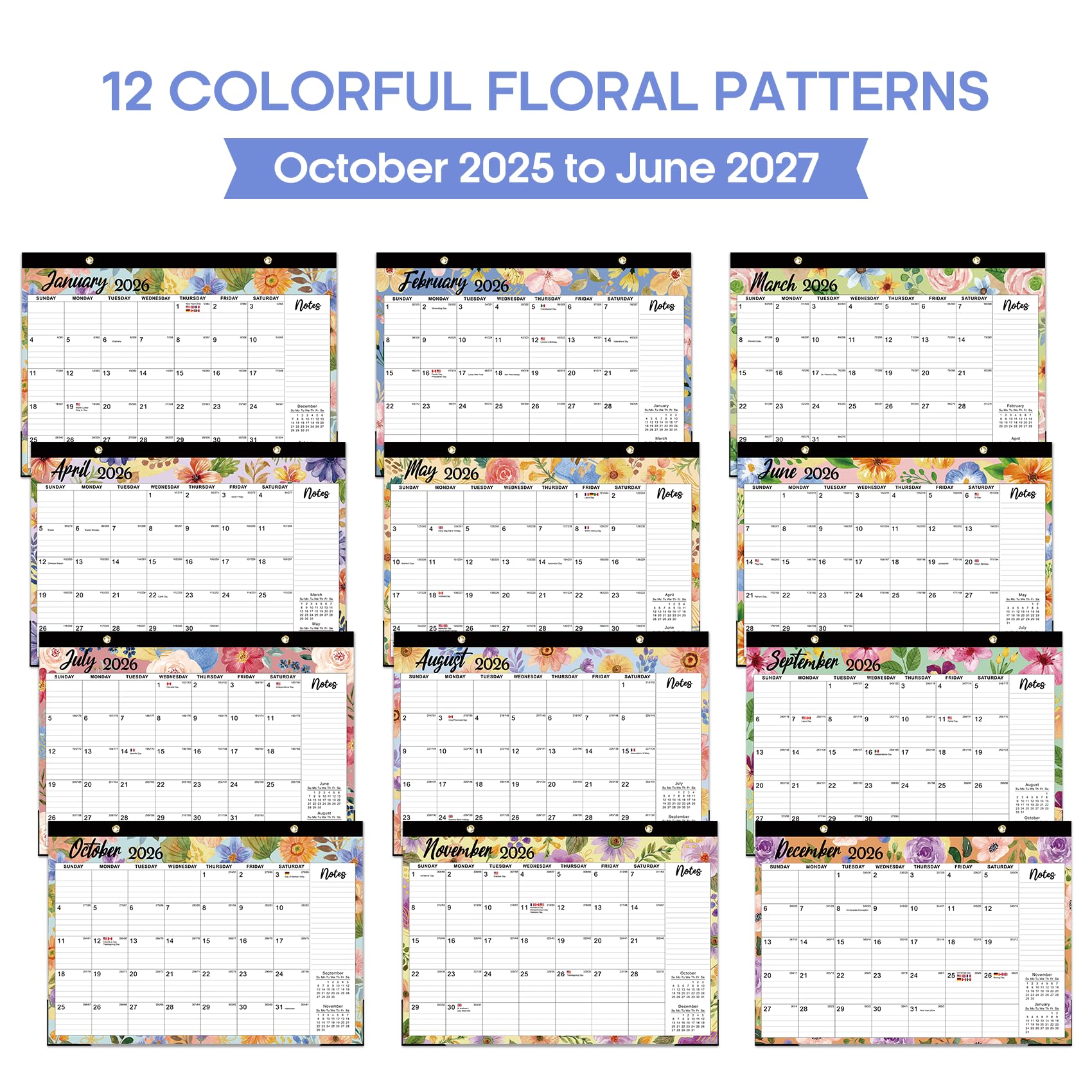 Desk Calendar 2026-2027, 21-Month Calendar Runs Until June 2027, Large 17" x 12" Monthly Desktop & Wall Calendar for Home & Office - Floral