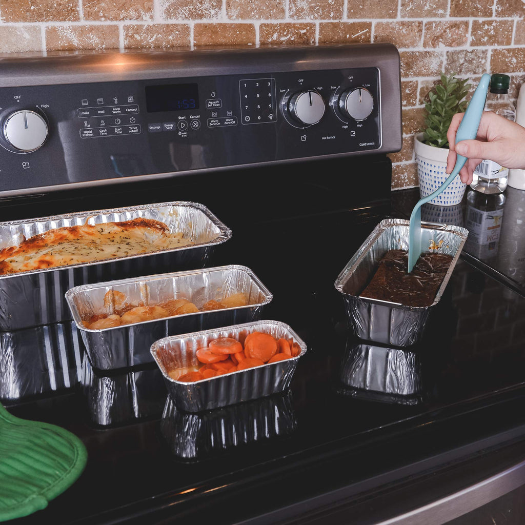 PLASTICPRO [1 Lb 10 Pack Disposable Loaf Pans Aluminum Tin Foil Meal Prep Bakeware - Cookware Perfect for Baking Cakes, Bread, Meatloaf, Lasagna 1 Pound 6'' X 3.75'' X 2''
