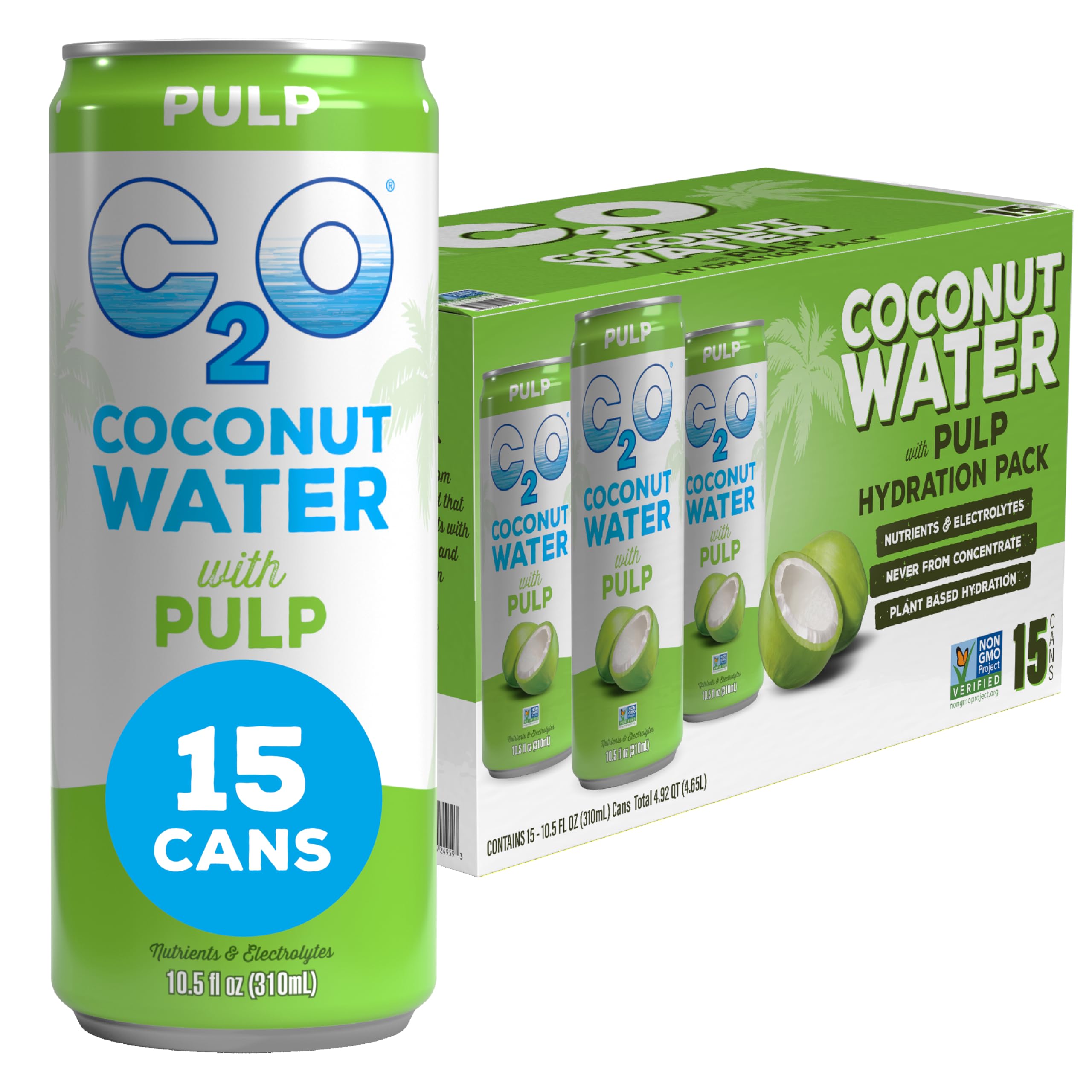 C2O - Coconut Water with Ginger, Lime, & Turmeric (12 Pack) - Made with Fresh Coconut Water - Plant Based - Non GMO - Canned Water - Natural Hydration, Electrolytes, & Potassium - 12 Cans, 17.5 FL OZ