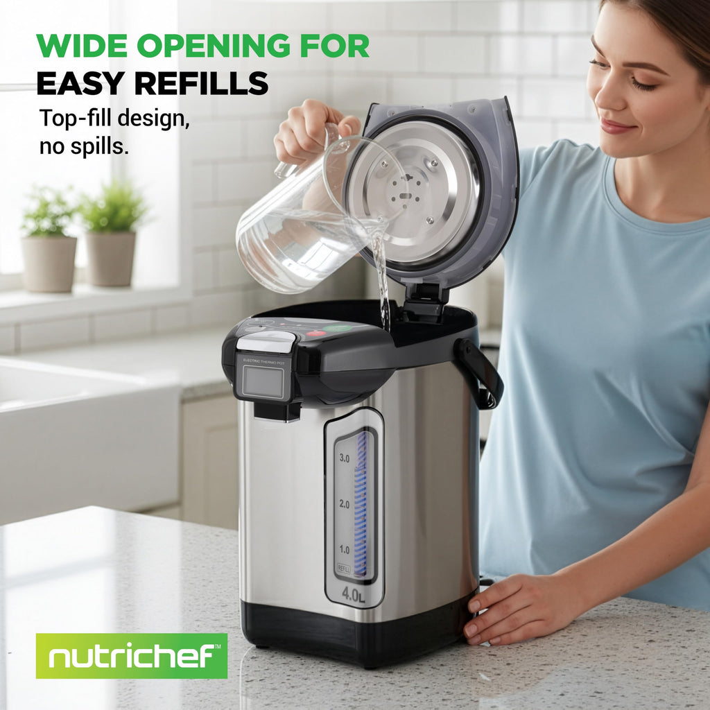 NutriChef Digital Water Boiler and Warmer - 3L/3.17 Qt Stainless Electric Hot Water Dispenser w/ LCD Display, Rotating Base, Keep Warm, Auto Shut Off, Safety Lock, Instant Heating for Coffee & Tea