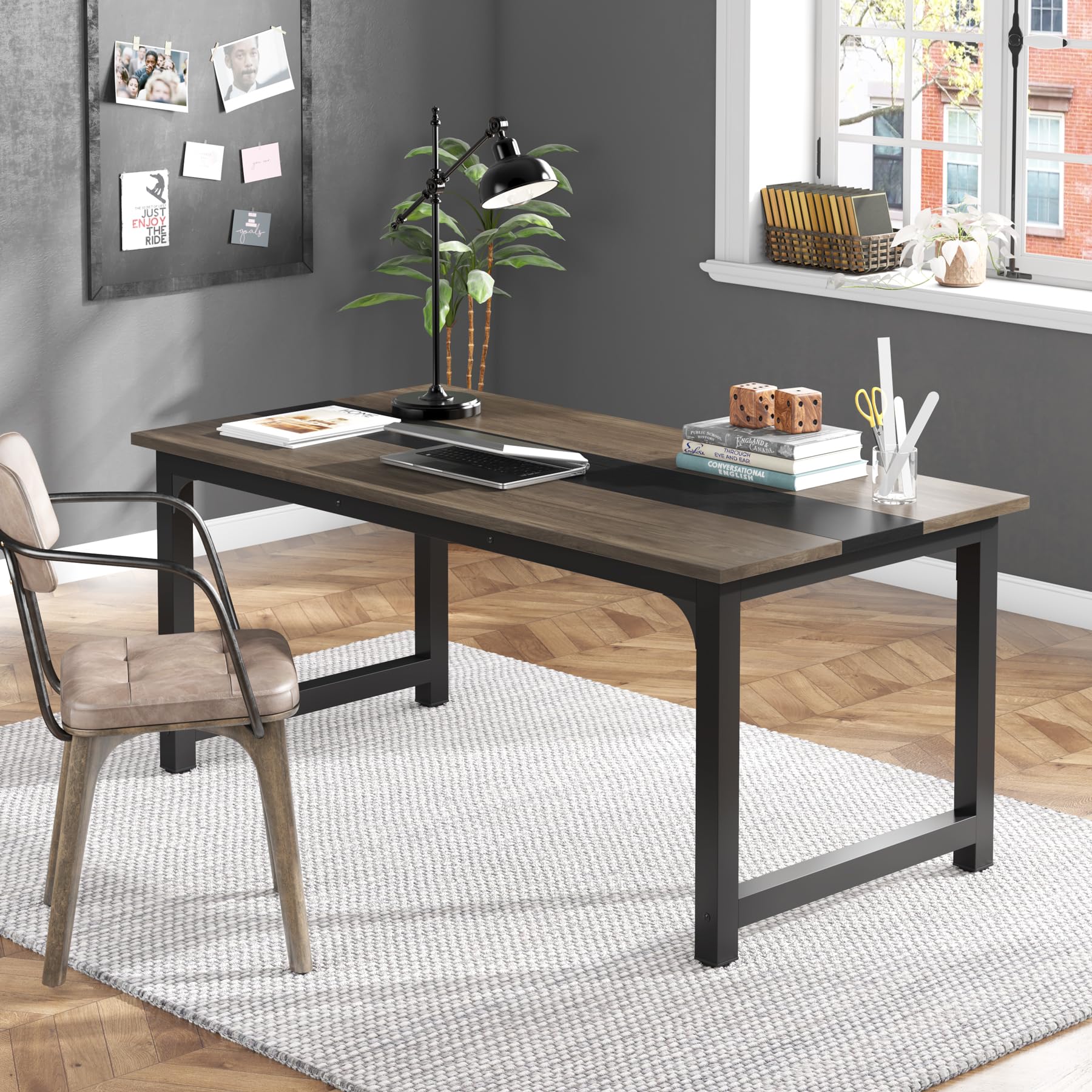 Tribesigns 63” Executive Desk, Large Office Computer Desk with Thicken Frame, Modern Simple Workstation Business Furniture for Home Office, Rustic Brown/Black