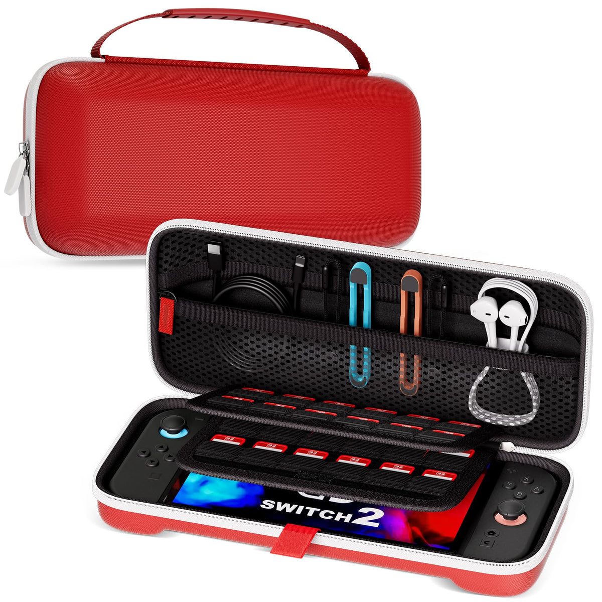 ProCase Carrying Case for Nintendo Switch 2 (2025) with 24 Game Card Slots, Hard Portable Travel Case Storage Bag Protective Pouch for 2025 Nintendo Switch 2 Console AC Adapter & Accessories -Black,L