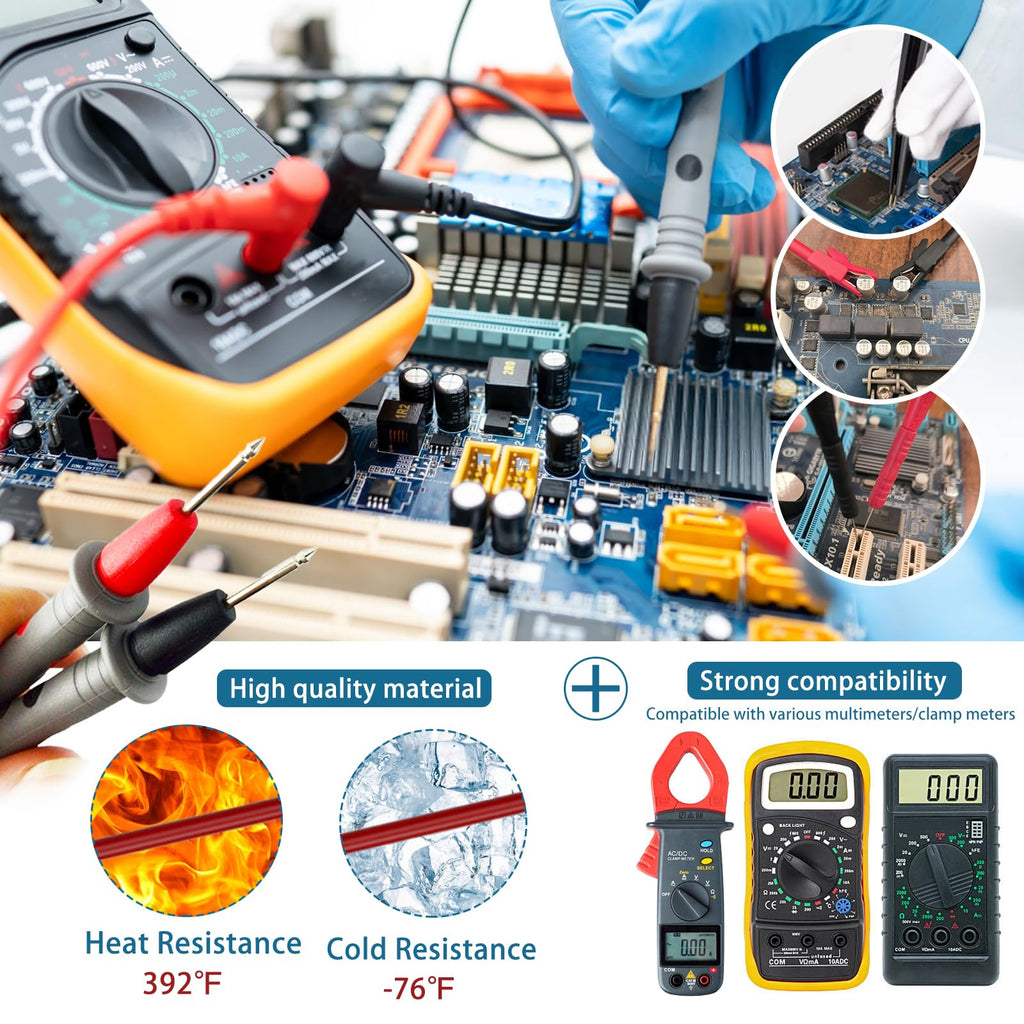 12pc Multimeter Test Leads,Test Leads with Alligator Clips,Test Hook,Banana Plug Leads,Telescopic Testing Hook,Suitable for Fluke, Kaiweets, Innova Multimeter, Voltmeter, Clamp Meter