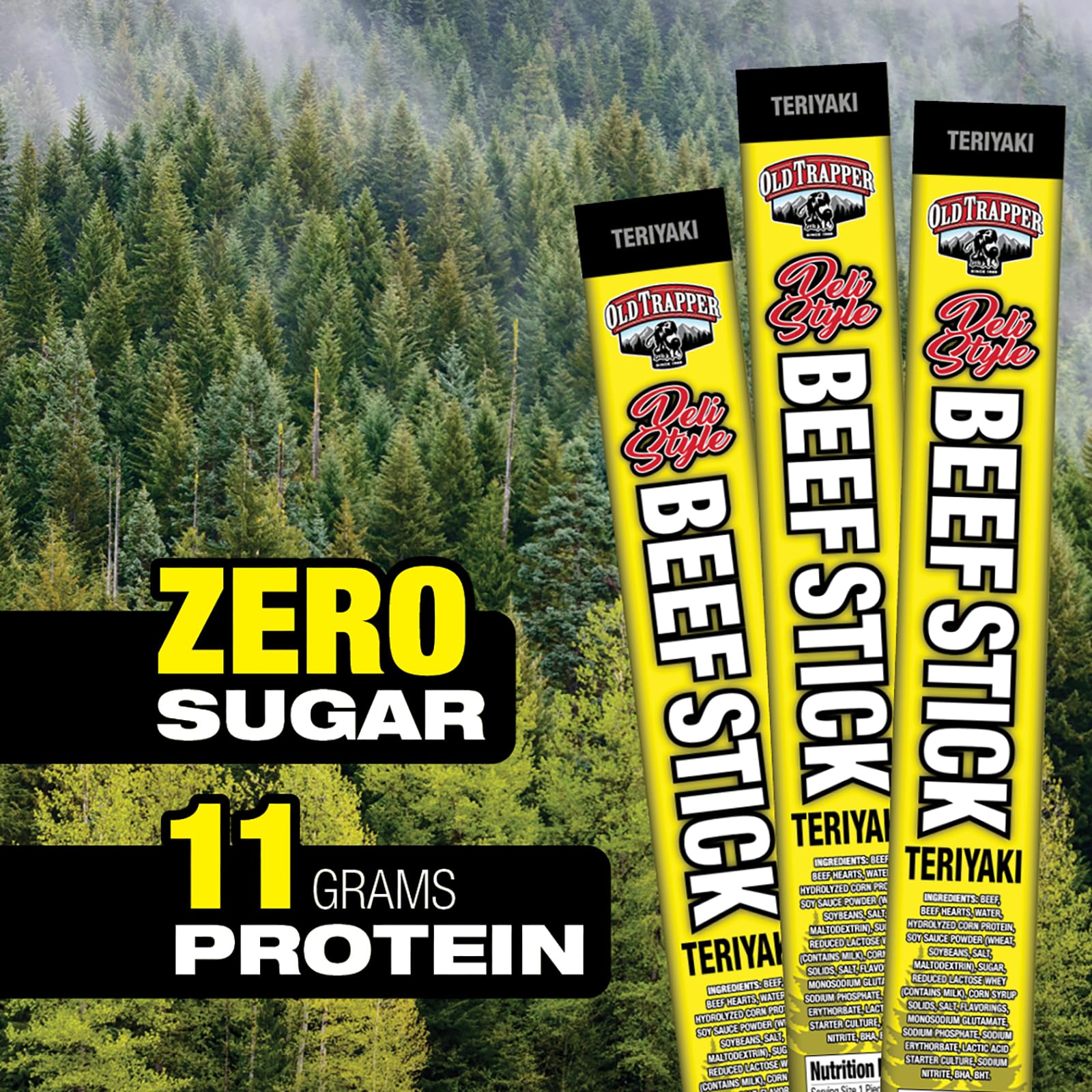 Old Trapper Deli-Style Beef Sticks, Jalapeño Flavor, 15-Ounce Package, Spicy Beef Sticks, Six Grams of Protein and Zero Grams of Sugar per Serving (Pack of One)