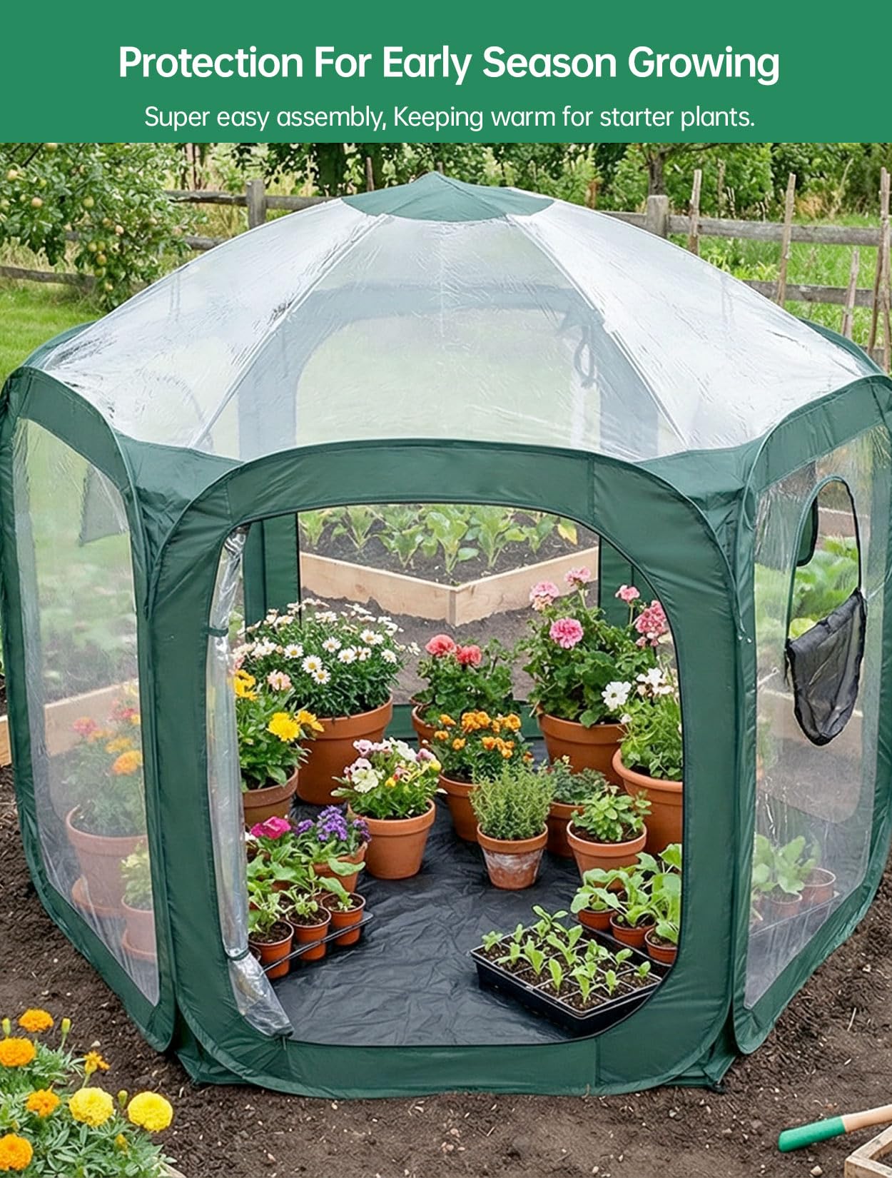 Porayhut Pop Up Greenhouse Tent,Portable X-Large Walk-in Flower House ,Indoor Outdoor Gardening Plant Sunshine Room with PE Mesh Cloth Cover for Protecting Plant from Cold Frost & Birds