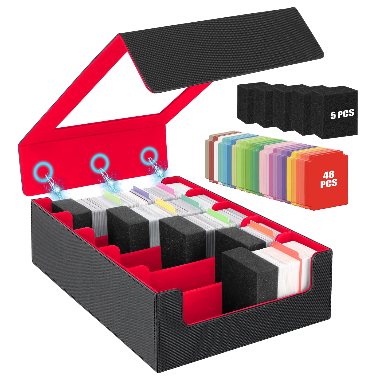 AOBOPLE Trading Card Storage Box,3200+ Card Box Storage with 24 Dividers and 4 Foam Supporters PU Leather Magnetic Cards Deck Case for MTG TCG Magic and Sport Cards,Great Gift for Card Collectors