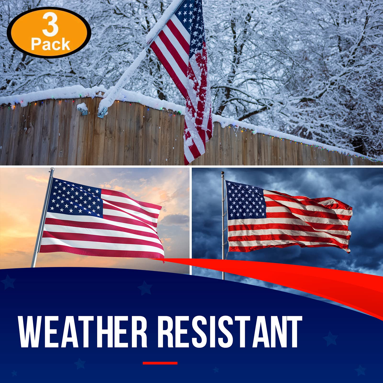 2X3 American Flag for Outside | American Flag Made in USA Heavy Duty American Flags for Outside 2X3 with Embroidered Stars and Sewn Stripes - All Weather US
