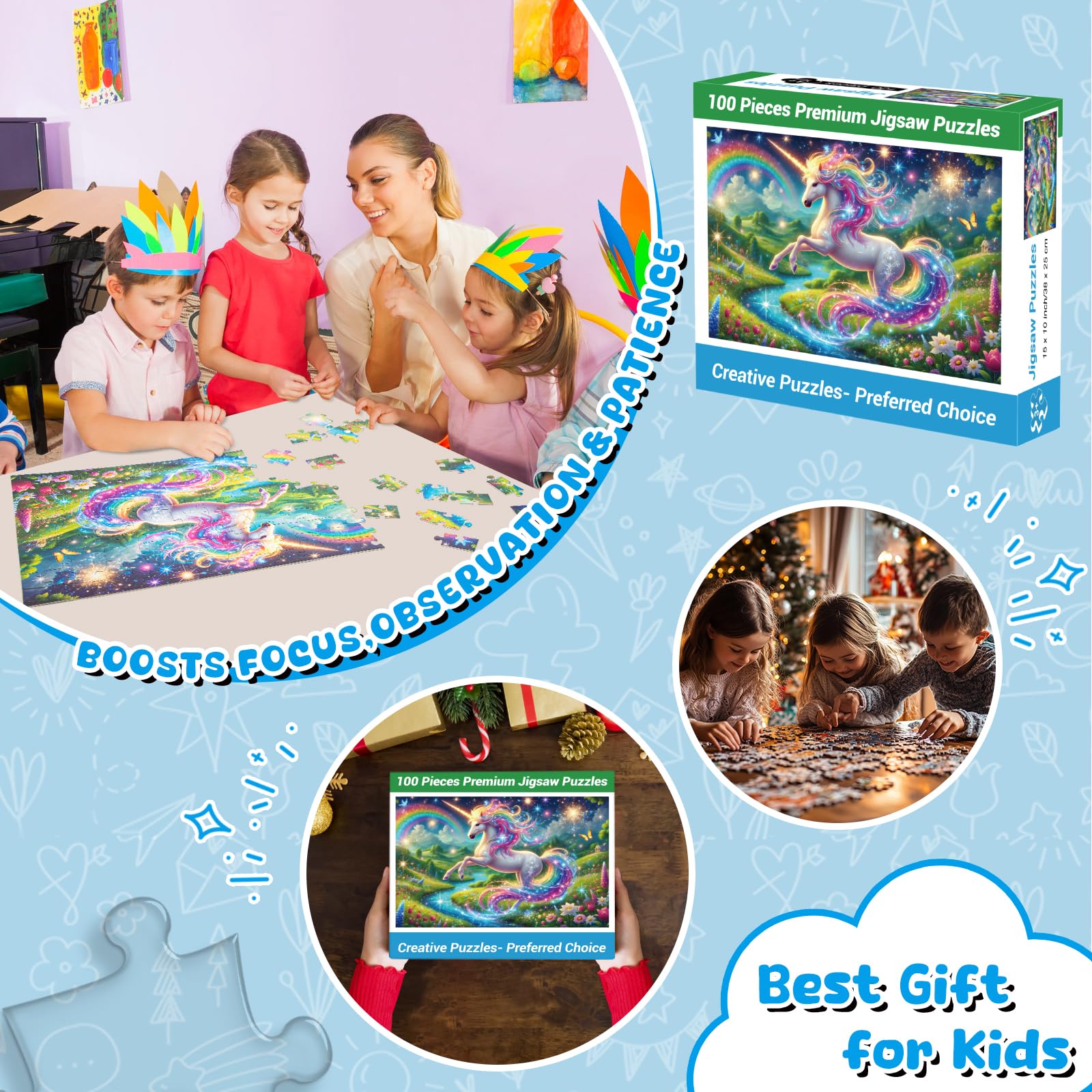 100 Piece Puzzles Rainbow Dinosaur Puzzle for Kids Ages 4-8 8-10, 100 Piece Jigsaw Puzzle for Children Learning Educational Puzzles Toys Birthday Gifts for Girls Boys, Dinosaur