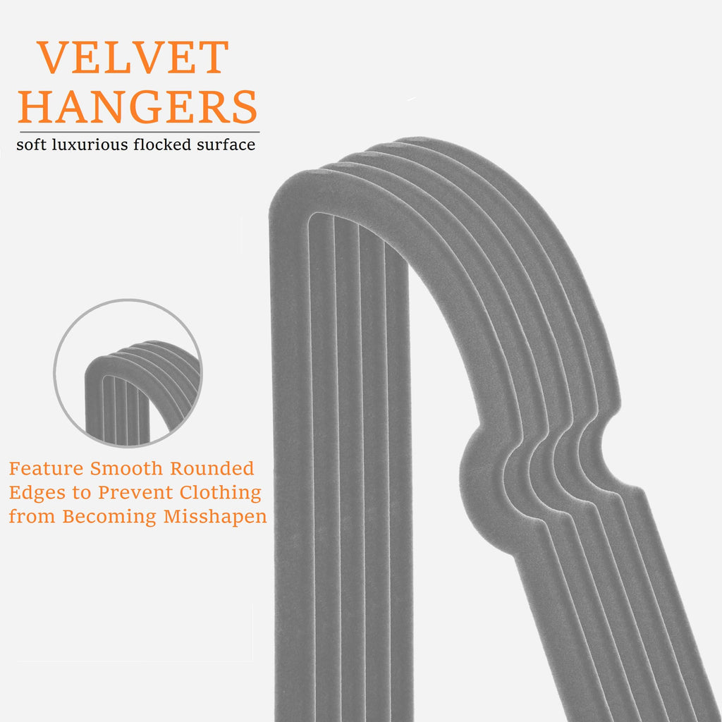 Velvet Hangers 20 Pack,16 Inch Non Slip Adult Heart Hanger (Black) | 360° Swivel Hooks, Cascade Design, Space Saving
