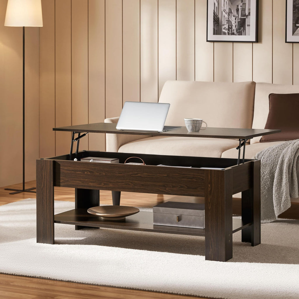 Yaheetech Wooden Coffee Table, Lift Top Coffee Table with Large Hidden Storage Shelf, Lift Tabletop Dining Tables for Living Room, Home Small Space, 38.6in, Black