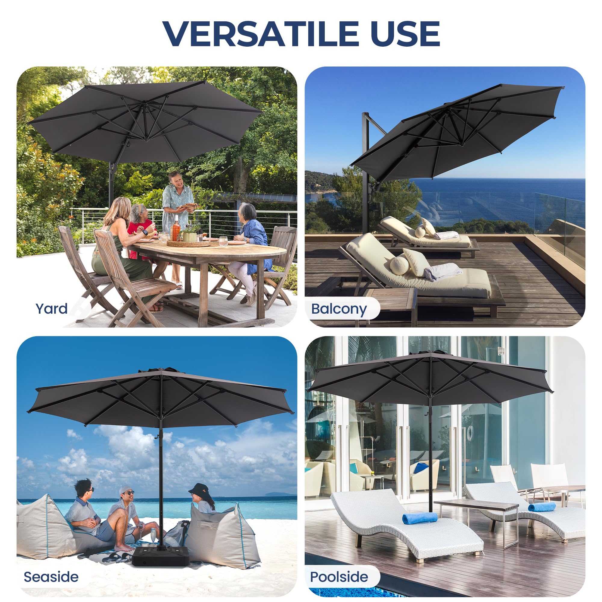 SUNVIVI OUTDOOR Outdoor Patio Umbrella, Patio Umbrella, Market Umbrella, Large Outdoor Umbrella, Metal Pole Umbrella with Push Button Tilt and Crank, Polyester Canopy