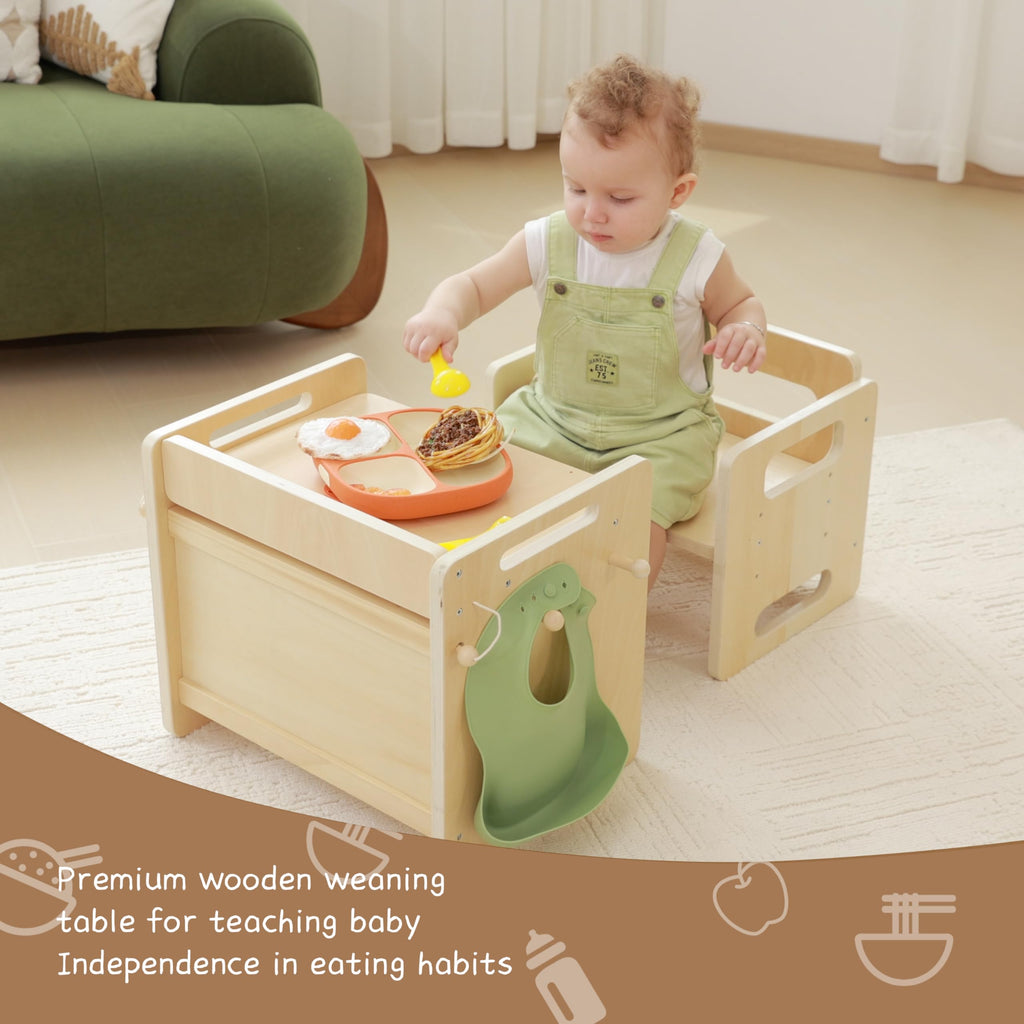 bpmfkid Montessori Weaning Table and Chair Set - Adjustable Design for Toddlers, Ideal for Mealtime, Learning, and Play, Black