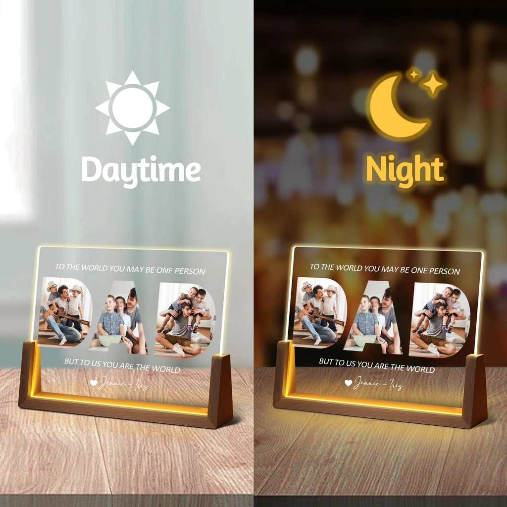 Personalized Fathers Day Birthday Gifts For Daddy Dad From Daughter Son Wife, Custom Acrylic Plaque Light Up Picture Frame, Customized Dad Gifts For Husband Men Papa Fathers Day Christmas