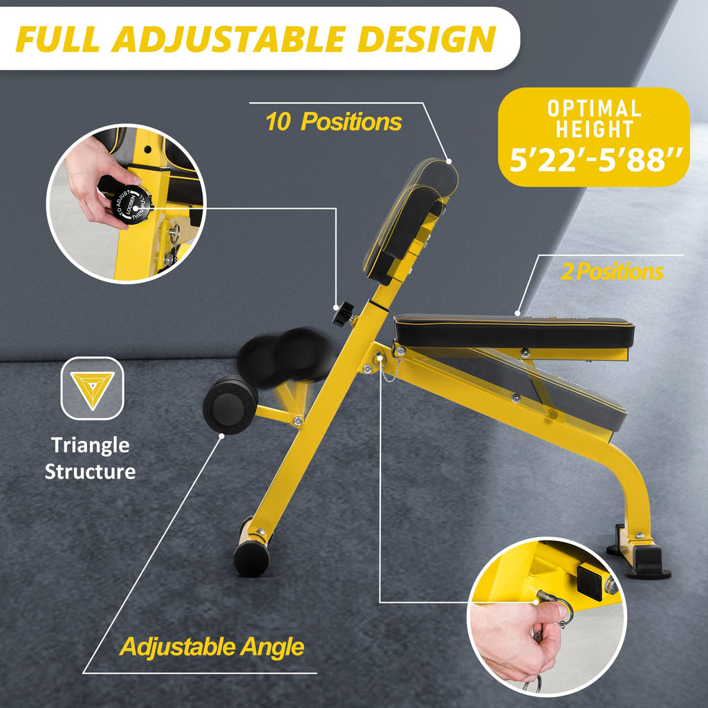 BODYRHYTHM Compact Adjustable Weight Bench for Full Body Strength Training, Ab/Back Hyper Roman Chair, Adjustable Ab Sit up Bench, Incline Decline Bench, Flat Bench, Hyperextension Bench, Back Extension Machine