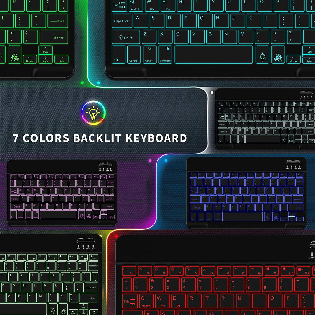 Backlit Bluetooth Keyboard Small Portable Wireless Keyboard Rechargeable Illuminated for Android Samsung Tablet Cell Phone Smartphone iPad A16 11th 10th Generation iPad Pro Air Mini iPhone (Black)