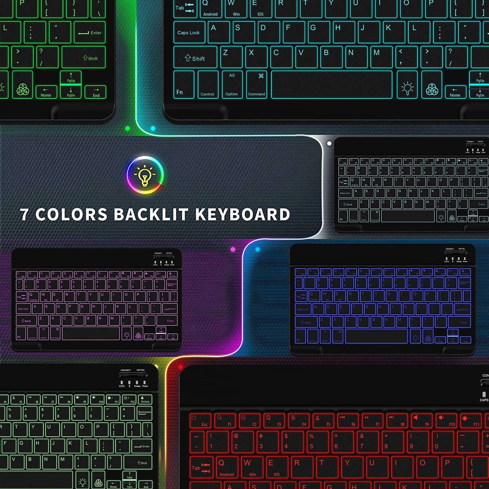 Backlit Bluetooth Keyboard Small Portable Wireless Keyboard Rechargeable Illuminated for Android Samsung Tablet Cell Phone Smartphone iPad A16 11th 10th Generation iPad Pro Air Mini iPhone (Black)