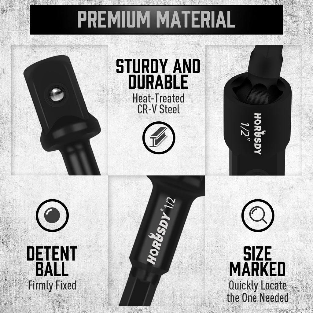 HORUSDY 6-Piece Impact Sockets Adapter Sets, 3-Inch and 6-Inch Hex Shank 1/4" 3/8" 1/2"