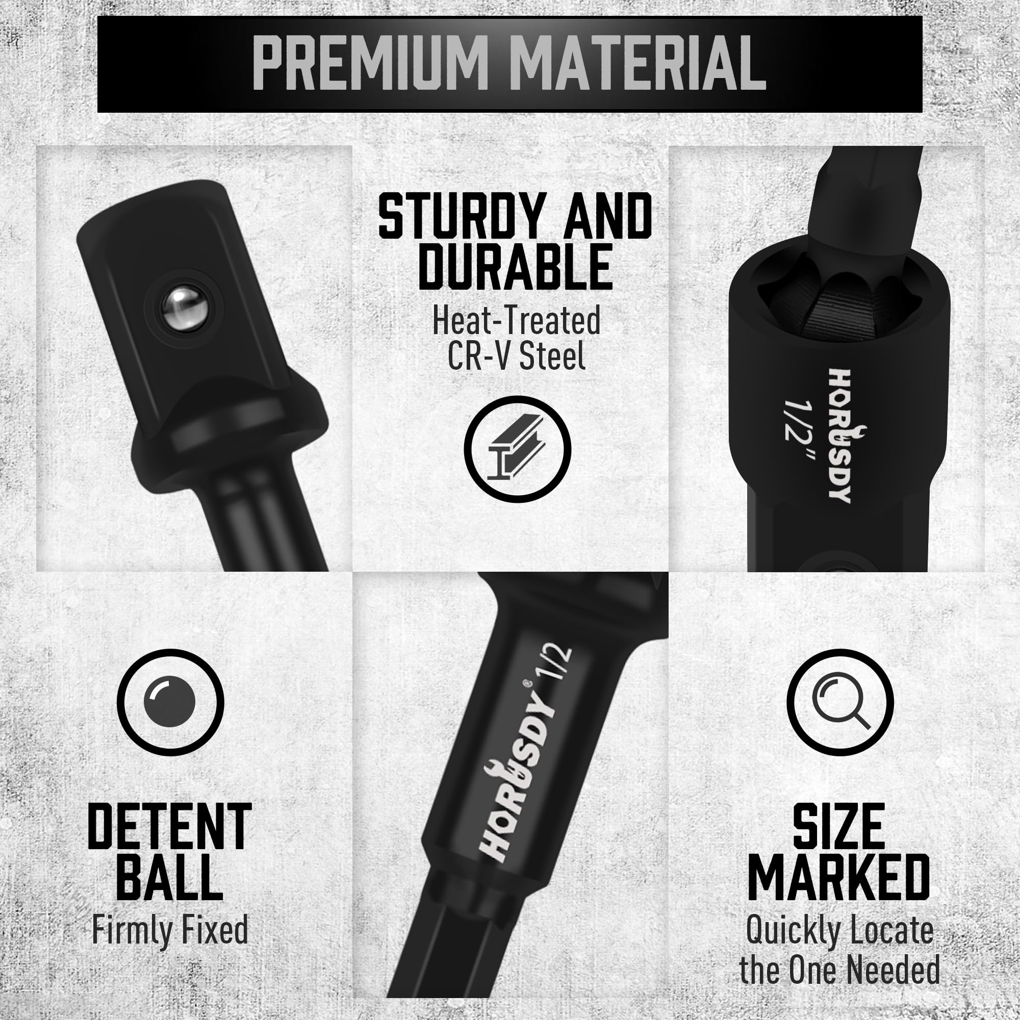 HORUSDY 6-Piece Impact Sockets Adapter Sets, 3-Inch and 6-Inch Hex Shank 1/4" 3/8" 1/2"