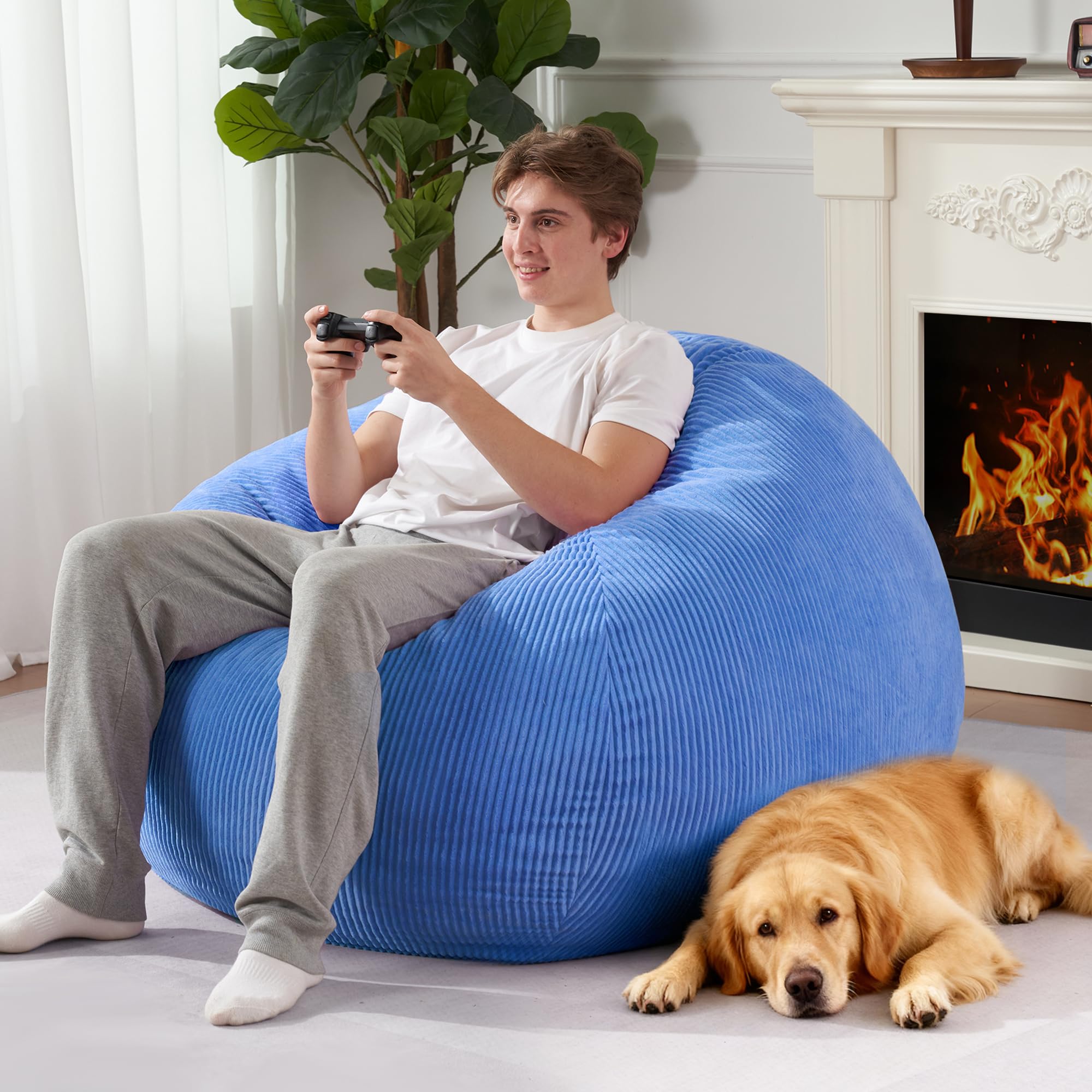 Homguava Bean Bag Chair,Teardrop Bean Bags Small Beanbag Chair with Memory Foam Filled and Ultra Soft Corduroy Cover for Living Room, Bedroom (Black 2FT)
