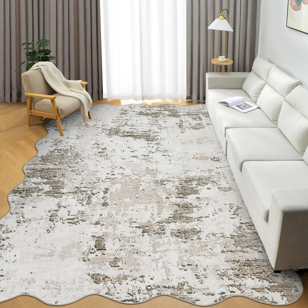 ROYHOME Modern Scalloped Abstract 2x3 Area Rug Non Slip Non Shedding Low Pile Stain Resistant Rug for Entryway Kitchen Bedroom,Black Yellow